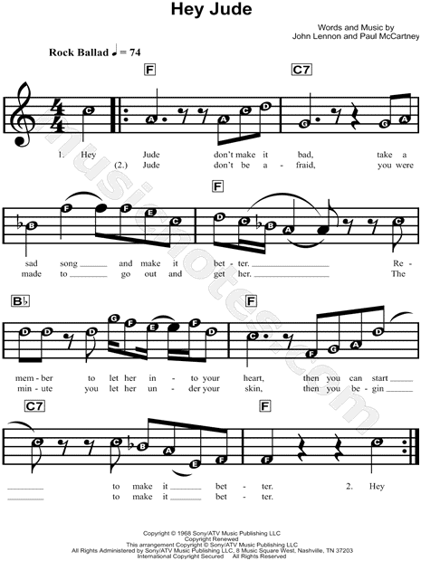 Simplified Sheet Music for Beginners: Download Hey Jude by The Beatles
