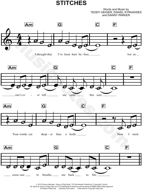 Easy A Minor Stitches Sheet Music for Beginner Guitarists