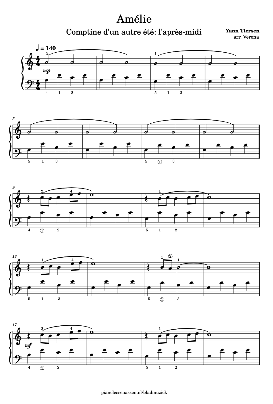Easy Piano Sheet: Amélie (Yann Tiersen) Download Free