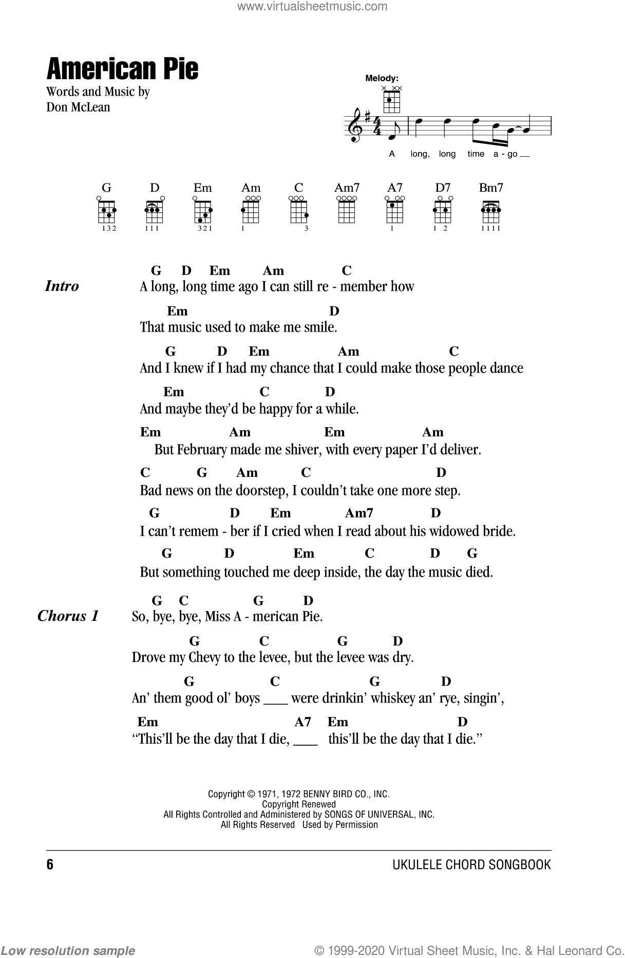 Easy American Pie Ukulele Sheet Music (PDF Download)