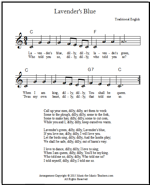 Free Song Lyrics to Lavender’s Blue from Cinderella Free Song Lyrics to Lavender’s Blue from Cinderella