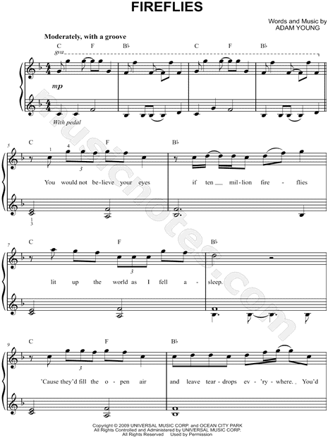 Download Free Fireflies Sheet Music for Easy Piano