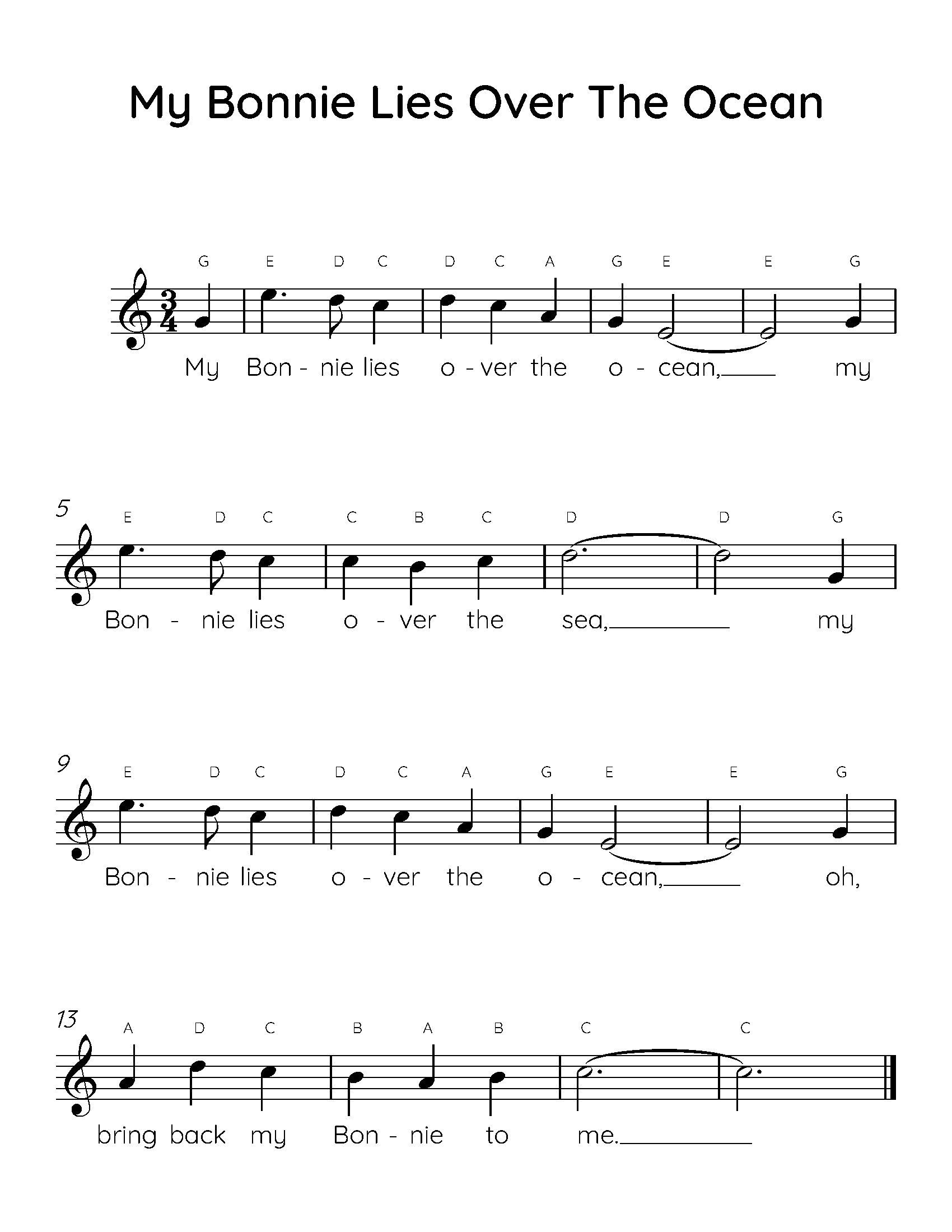 Easy Piano for Kids: Download Bonnie the Ocean Song PDF