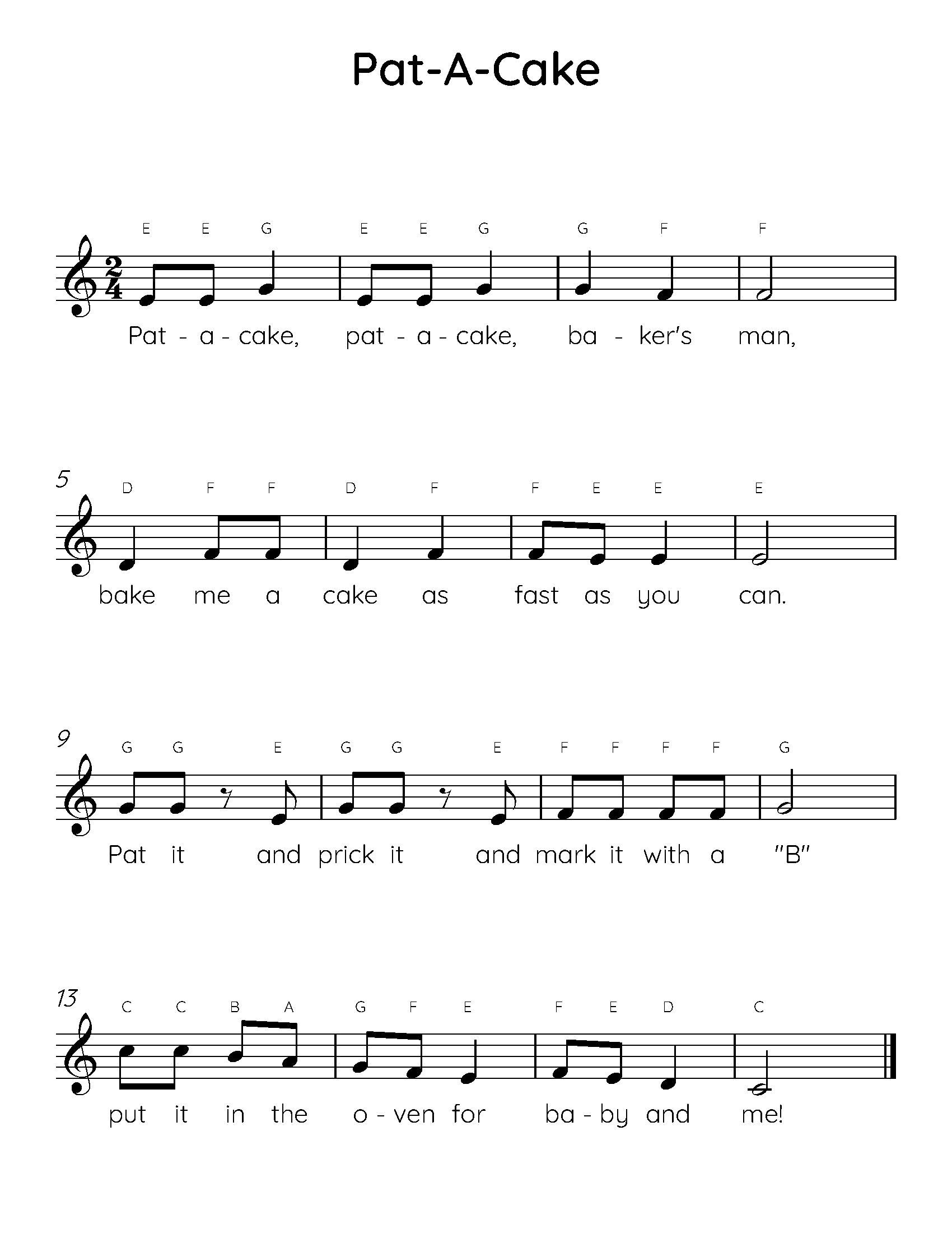 Easy Piano Sheets: Pat-a-Cake Kids’ Song for Beginners