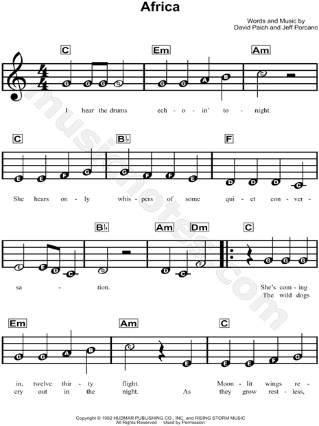 Learn Africa on Piano: Easy Sheet Music in C Major