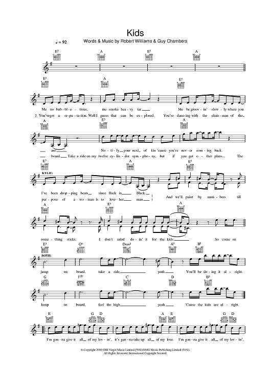 Kid Friendly Robbie Williams Sheet Music Kid Friendly Robbie Williams Sheet Music