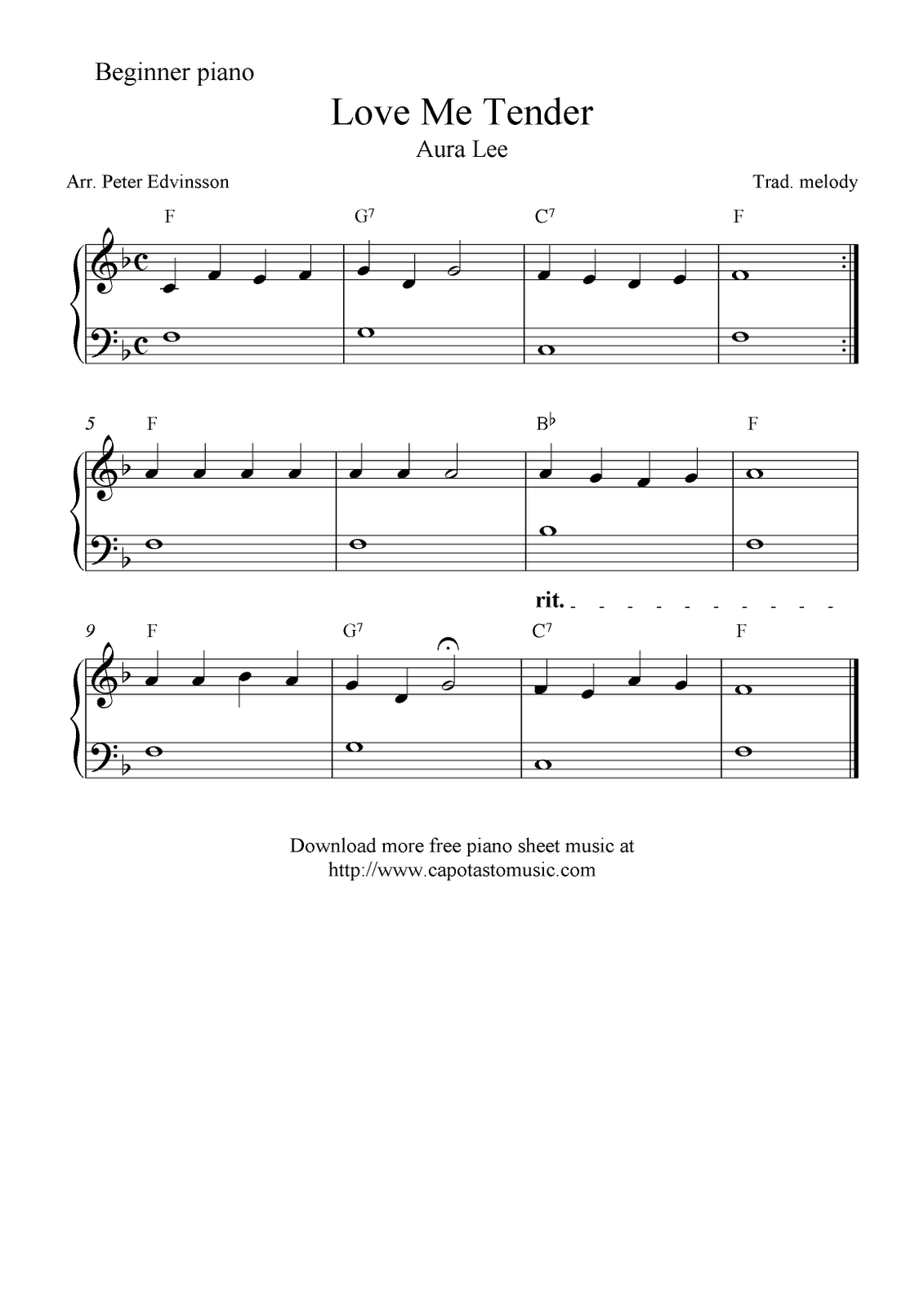 Play Love Me Tender on Piano in Easy Sheet Music