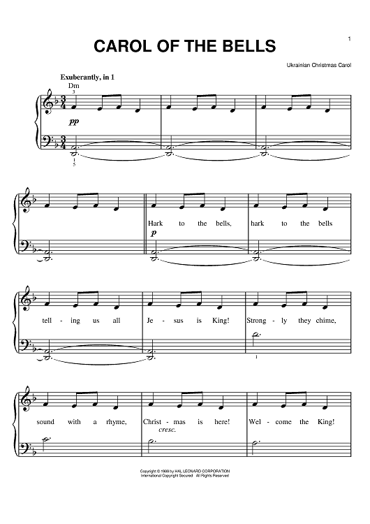 Free Christmas Classical Sheet Music: Carol Of The Bells Free Christmas Classical Sheet Music: Carol Of The Bells