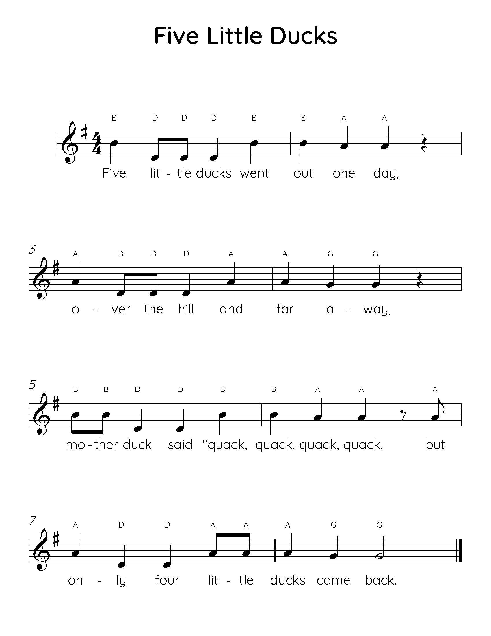 Easy Piano Sheets: Five Little Ducks for Kids