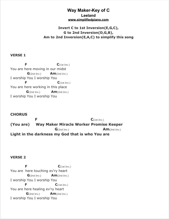 Elevate Your Worship: Way Maker Chord Sheet with Easy Inversions