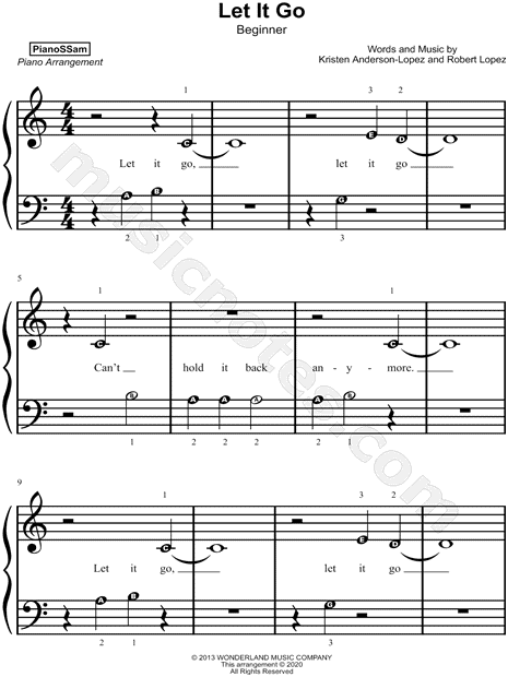 Free Beginner Piano Sheet Music: Let It Go in A Minor