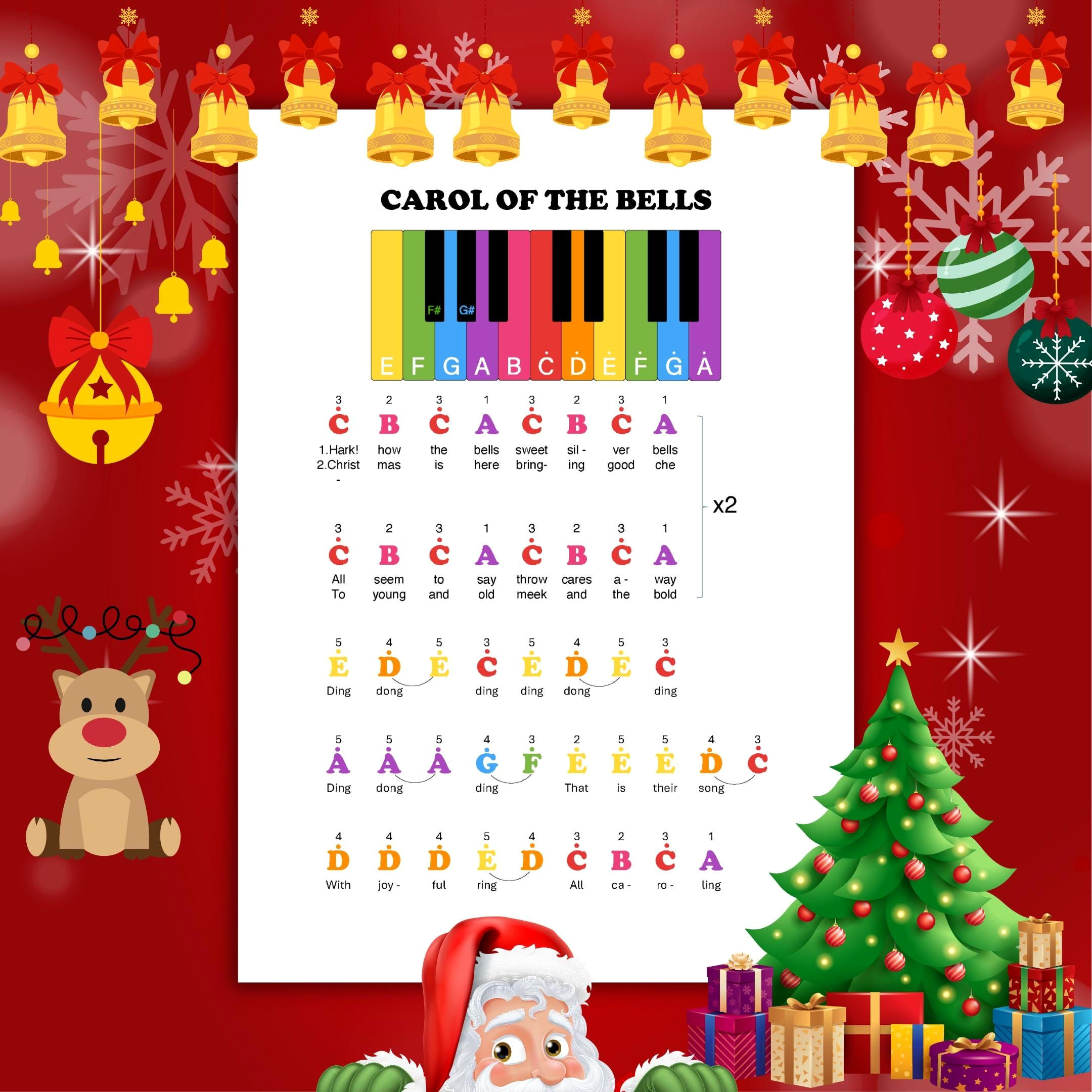 Easy Holiday Piano Sheets for Kids: Colorful Note Fun