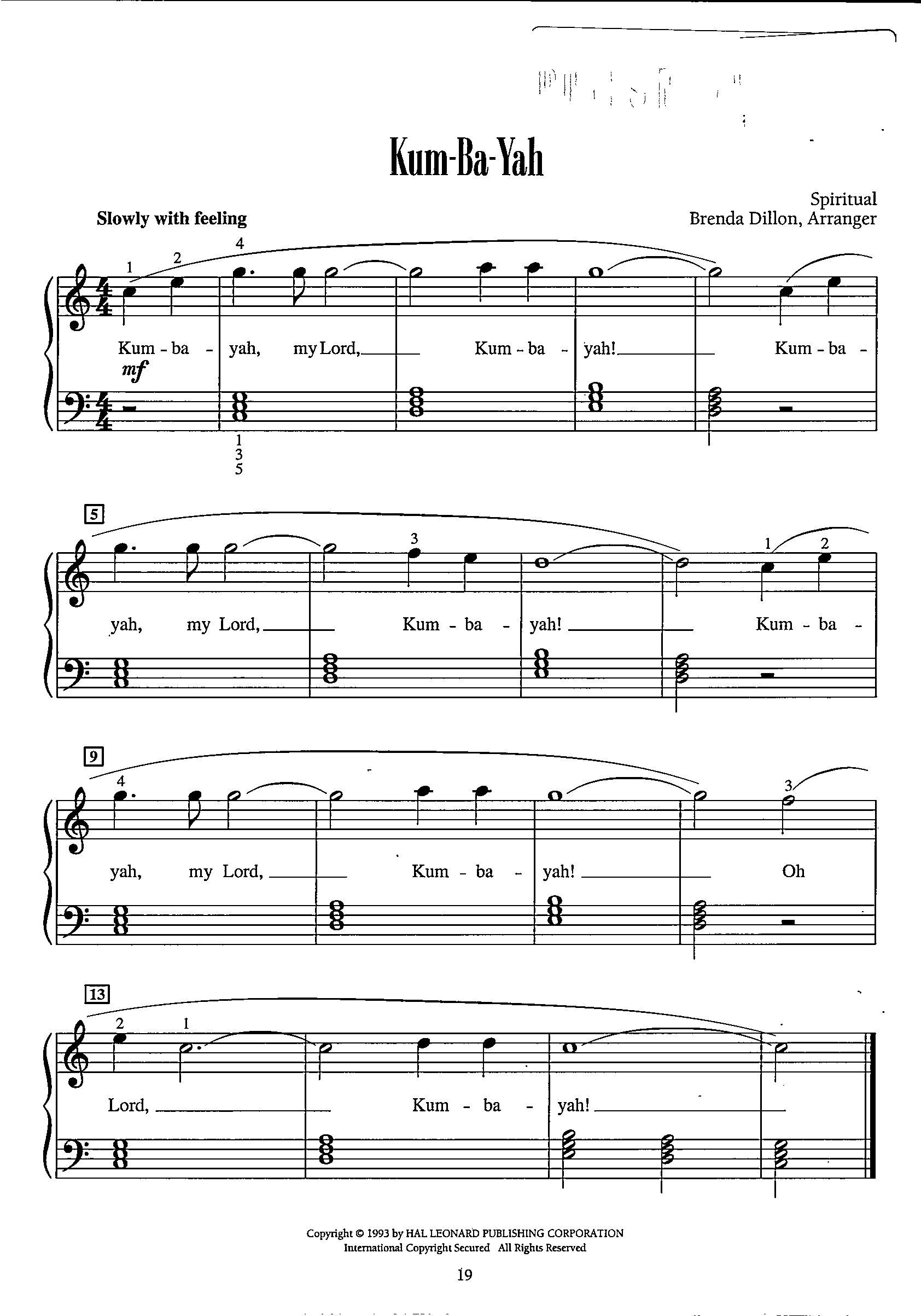 Beginner Piano: Easy ‘Kum Ba Yah’ Sheet Music (Key of C) Beginner Piano: Easy ‘Kum Ba Yah’ Sheet Music (Key of C)