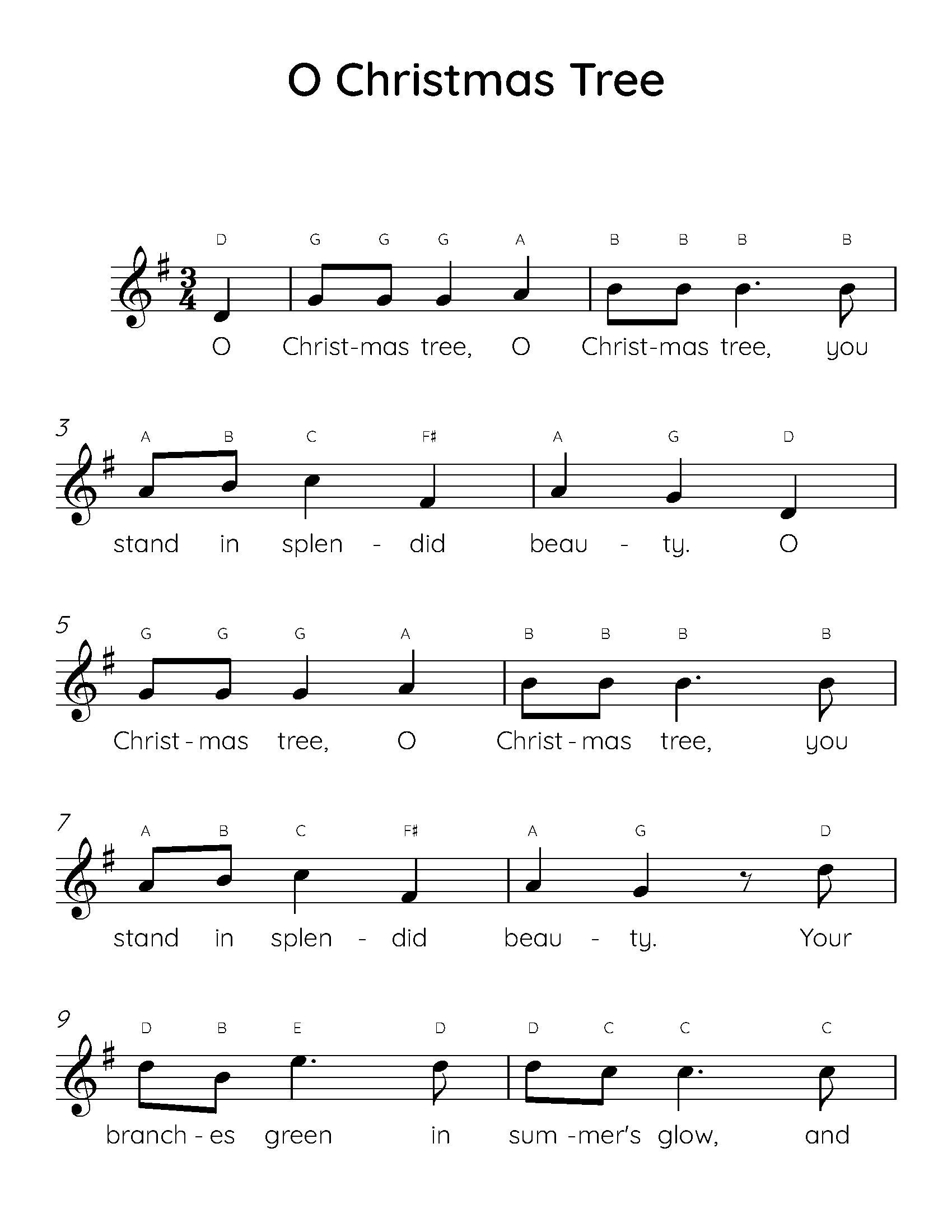 Easy Piano Christmas Tree Sheet Music for Kids