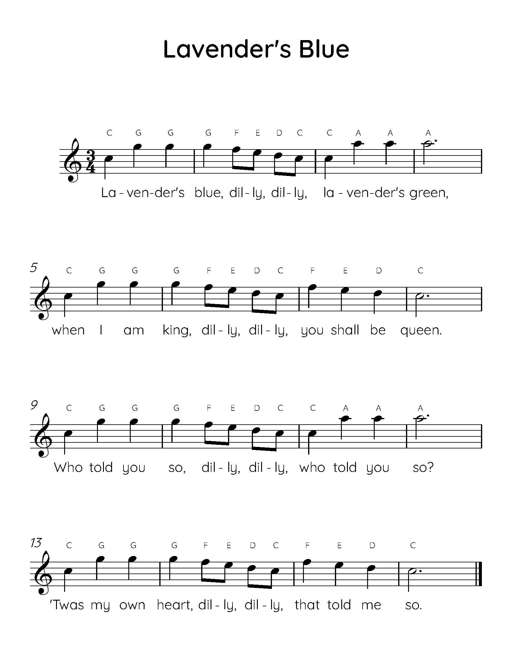 Lavender’s Blue: Easy Piano Sheet for Kids