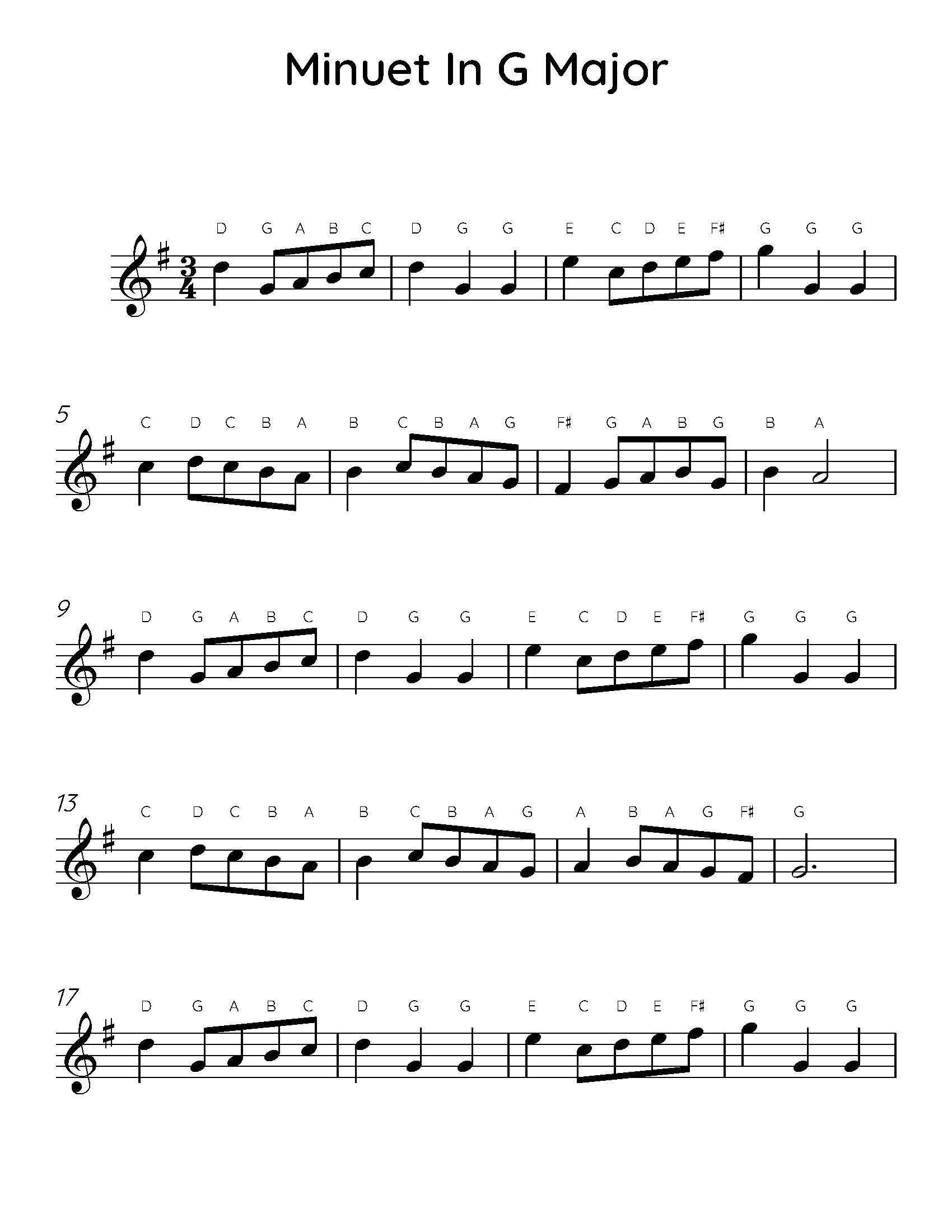 Easy Guitar Minuet in G — A Simple Piano Song for Kids to Learn