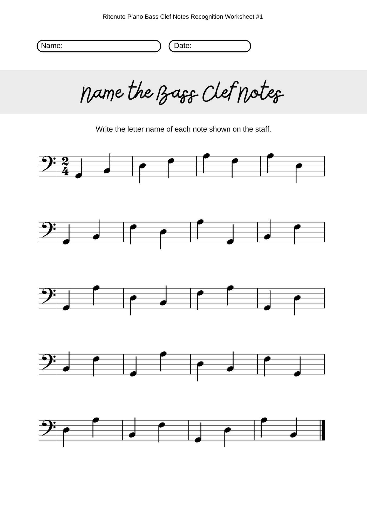Master the Bass Clef with These Easy Line Note Sheets