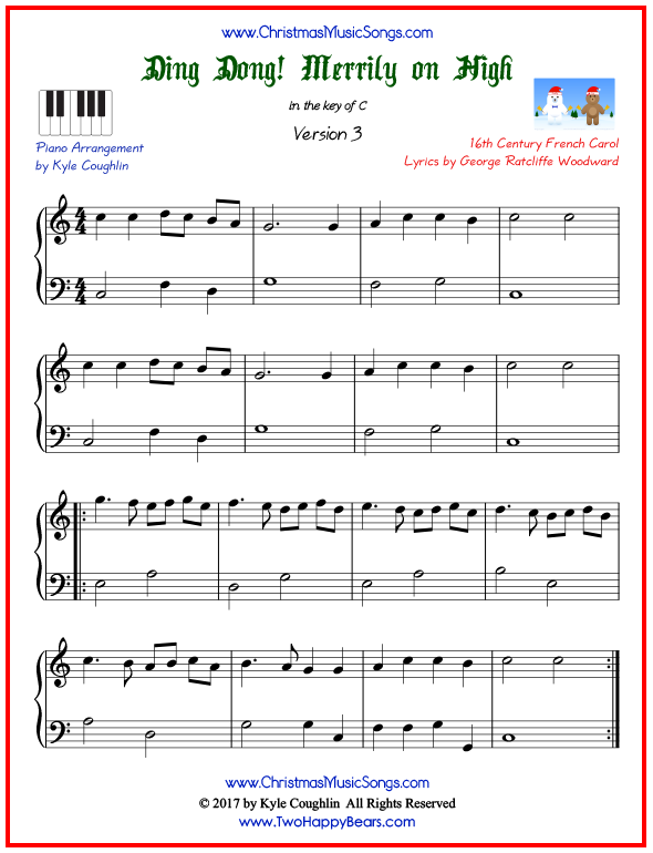 Easy Piano Christmas Hymn: Ding Dong Merrily on High