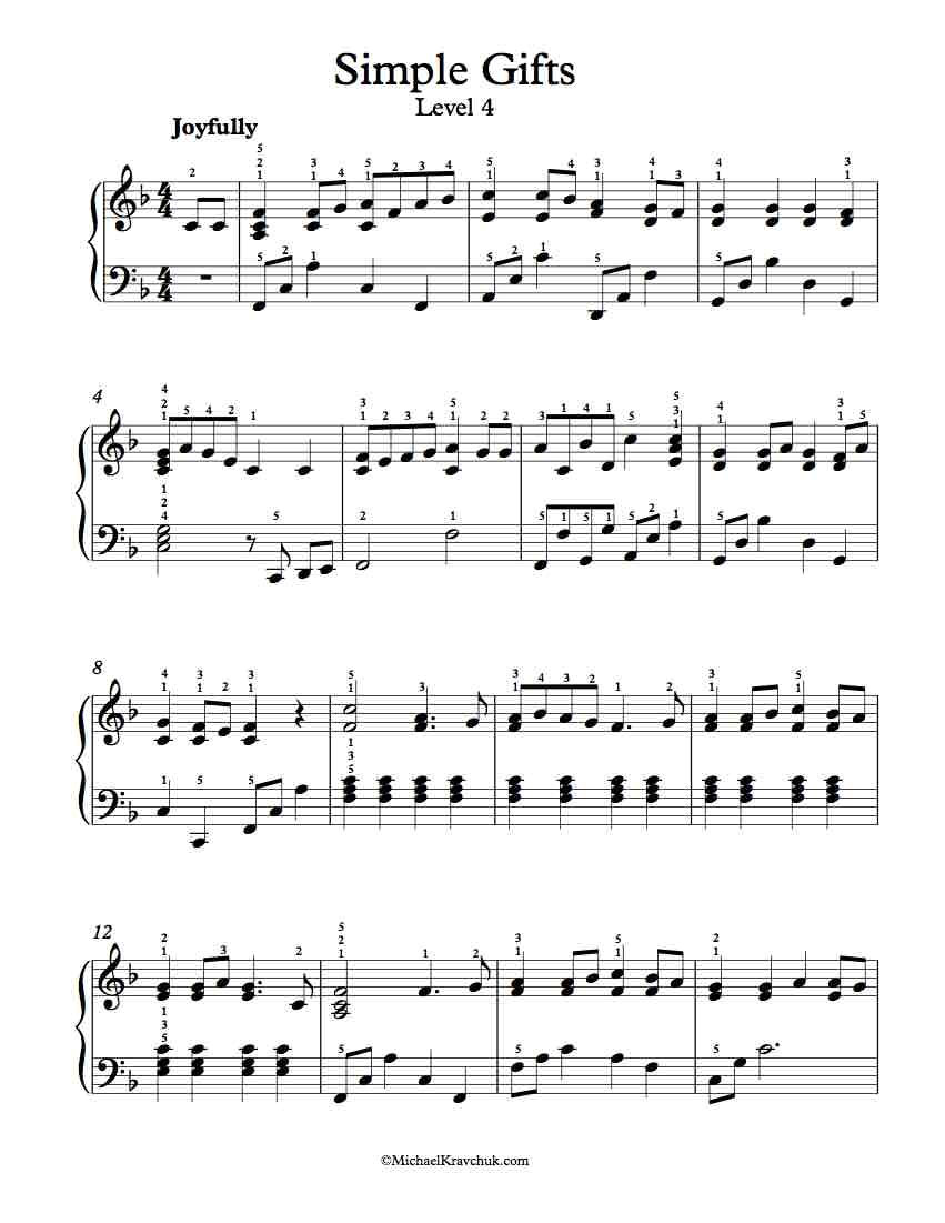 Instant Piano Sheet Music for Simple Gifts