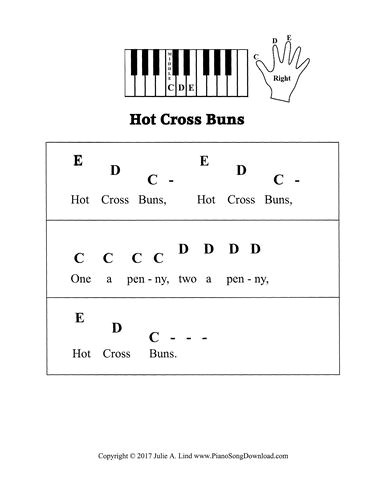 Beginner Piano Lessons: Hot Cross Buns Easy Piano Sheet Music