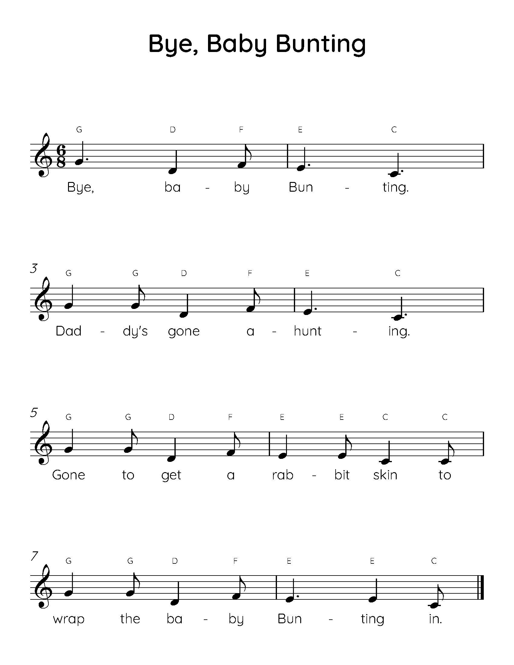 Easy Piano for Kids: Bye Baby Bunting Sheet Music