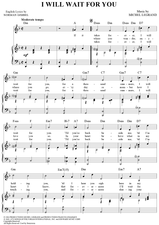 Romantic Piano Ballad: Free I Will Wait for You Sheet Music