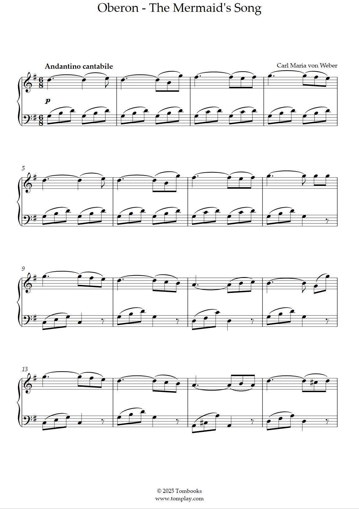 Siren’s Song Piano Sheet Music — Weber’s Mermaid Magic