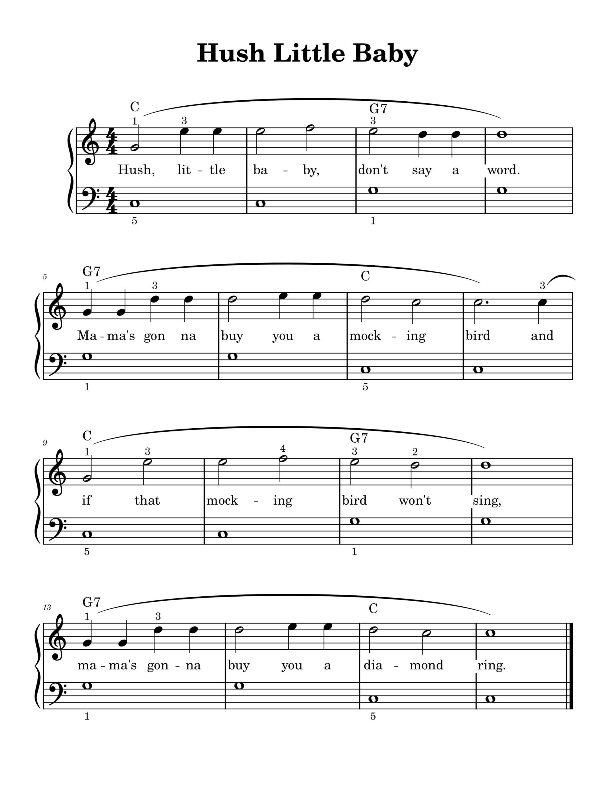 Easy Piano Sheet Music for Hush Little Baby
