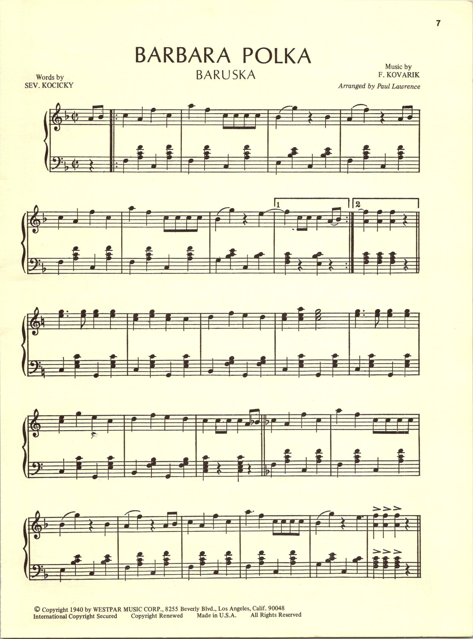 Download Barbara Polka Piano Sheet Music in F Key