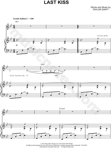 Get Your Bb Major Last Kiss Sheet Music by Taylor Swift