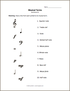 Learn to Read Music: Essential Terms Worksheet