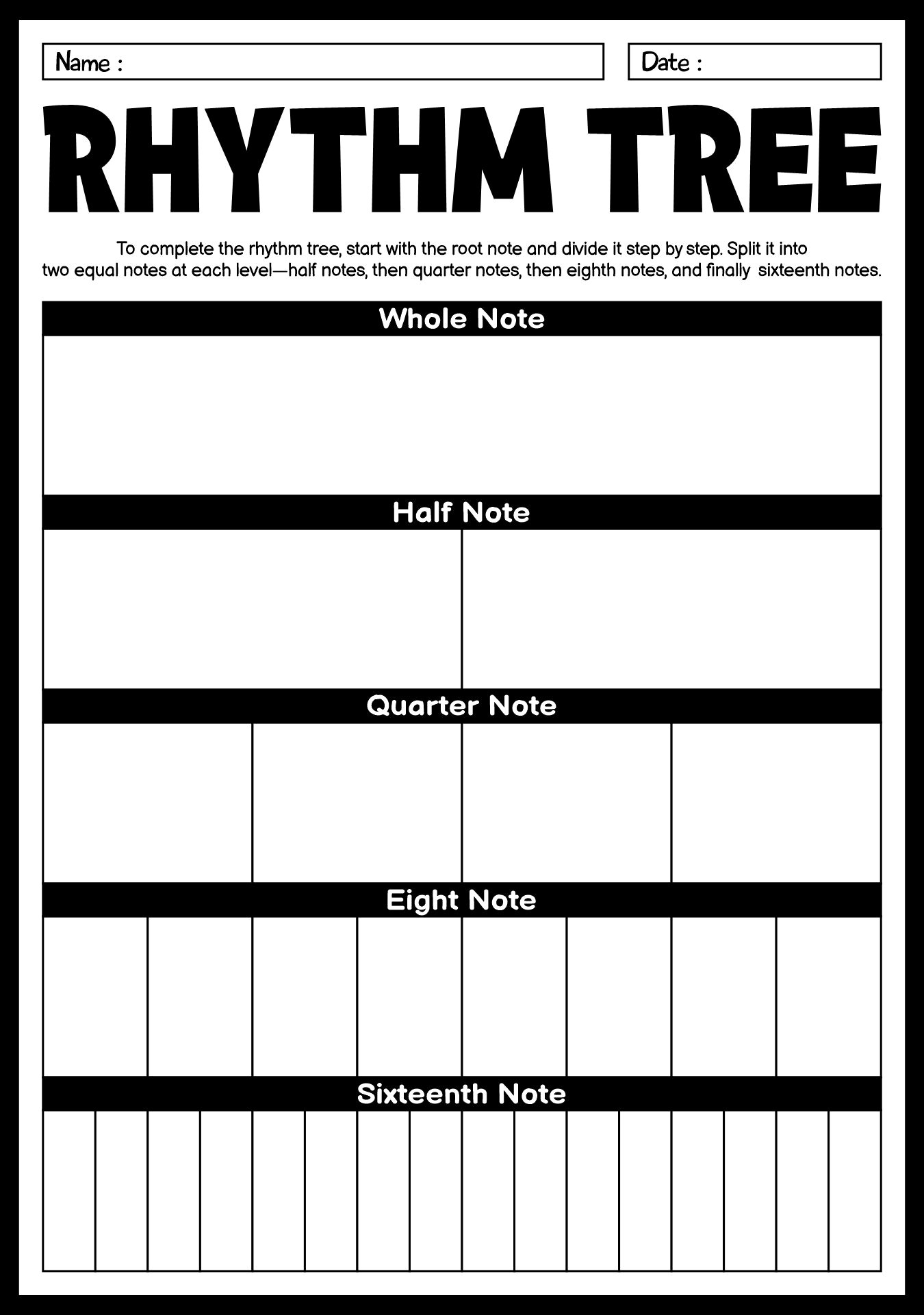 Find Rhythm in a Fraction of Time with Our 16-Beat Tree Worksheet