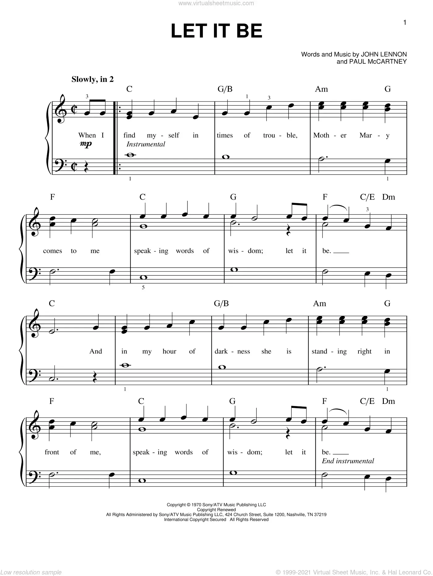 Easy Piano: Let It Be Sheet Music for Solo (PDF) Easy Piano: Let It Be Sheet Music for Solo (PDF)