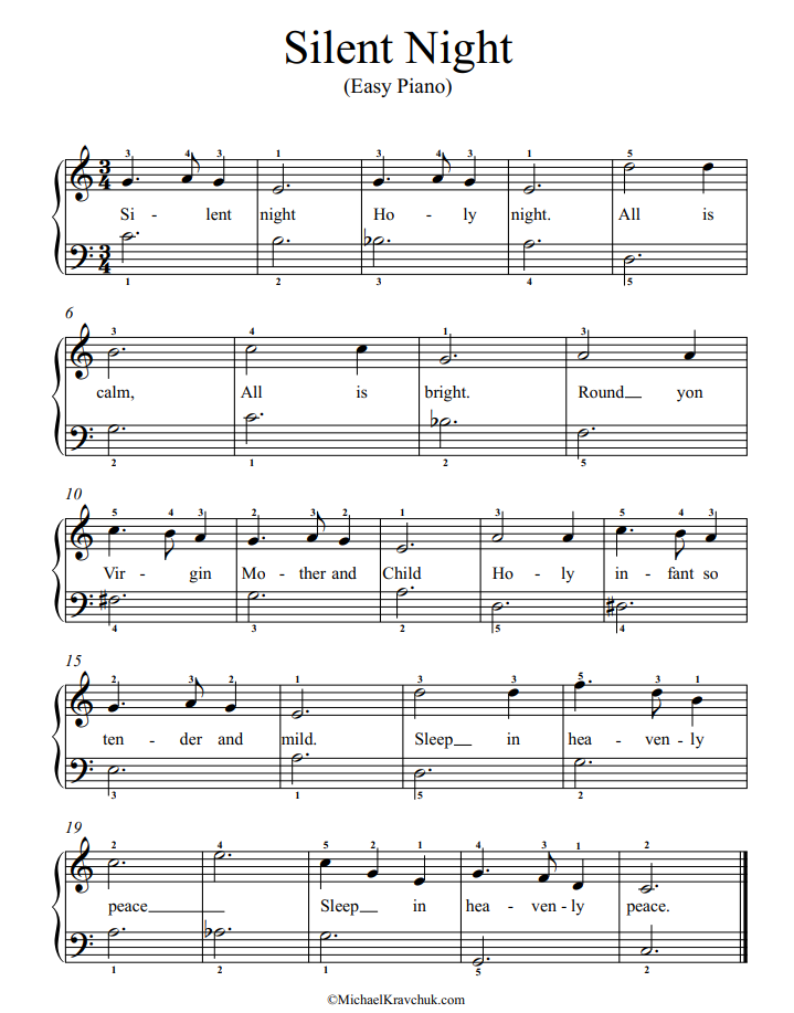 Easy Silent Night Piano Sheet Music (FREE Download)
